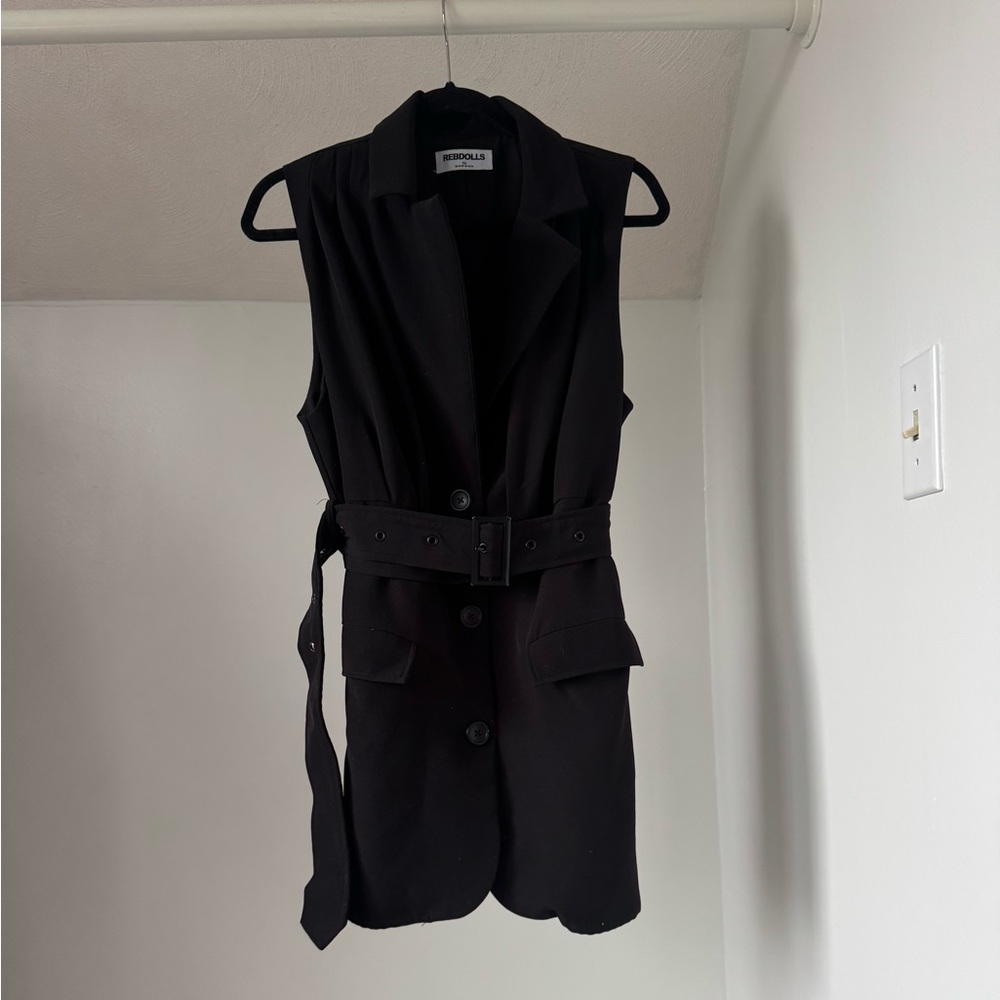 Rebdolls Black Buttoned Blazer Vest Dress w/ adjustable belt